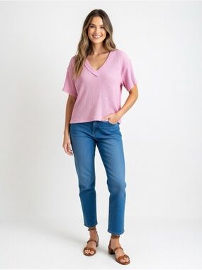 Altar'd State Pink V-Neck Short Sleeve Top